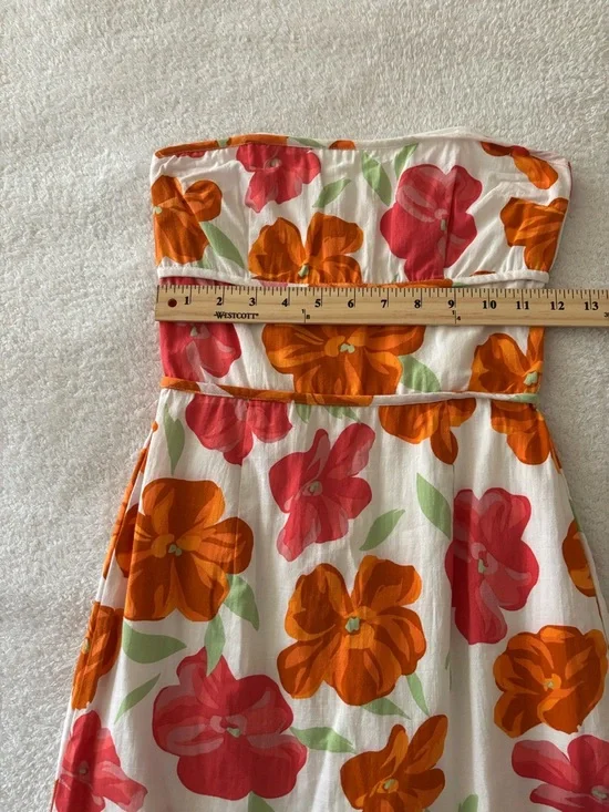 SABO Strapless Floral Mini Dress in White with Pink & Orange Blooms Size XS - Picture 6 of 15